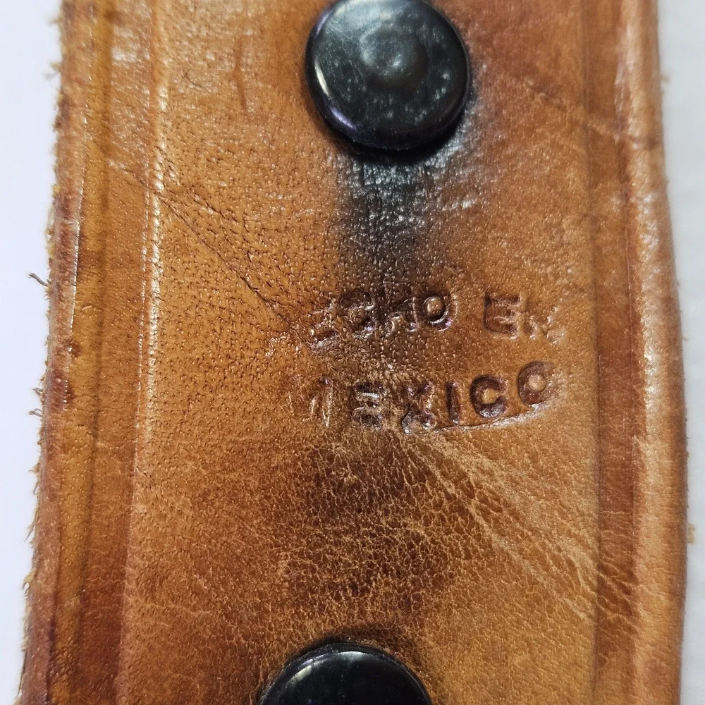 Vintage Tooled Leather Western Belt Mens 42 Boho Southwestern Removable Buckle